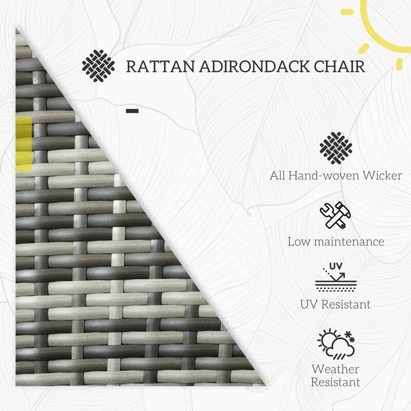 Outdoor Wicker Adirondack Chair, Patio Fire Pit Chair with Soft Cushions, Tall Curved Backrest & Armrests