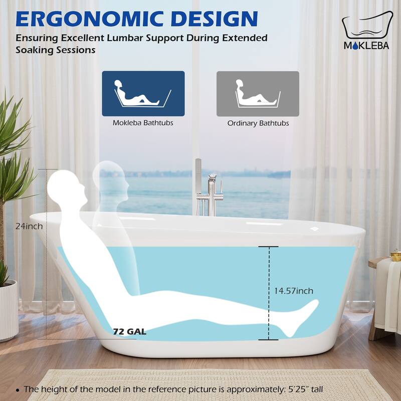 Freestanding Slipper Soaking Acrylic Bathtub with Chrome Drain and Pearl-Shape Overflow