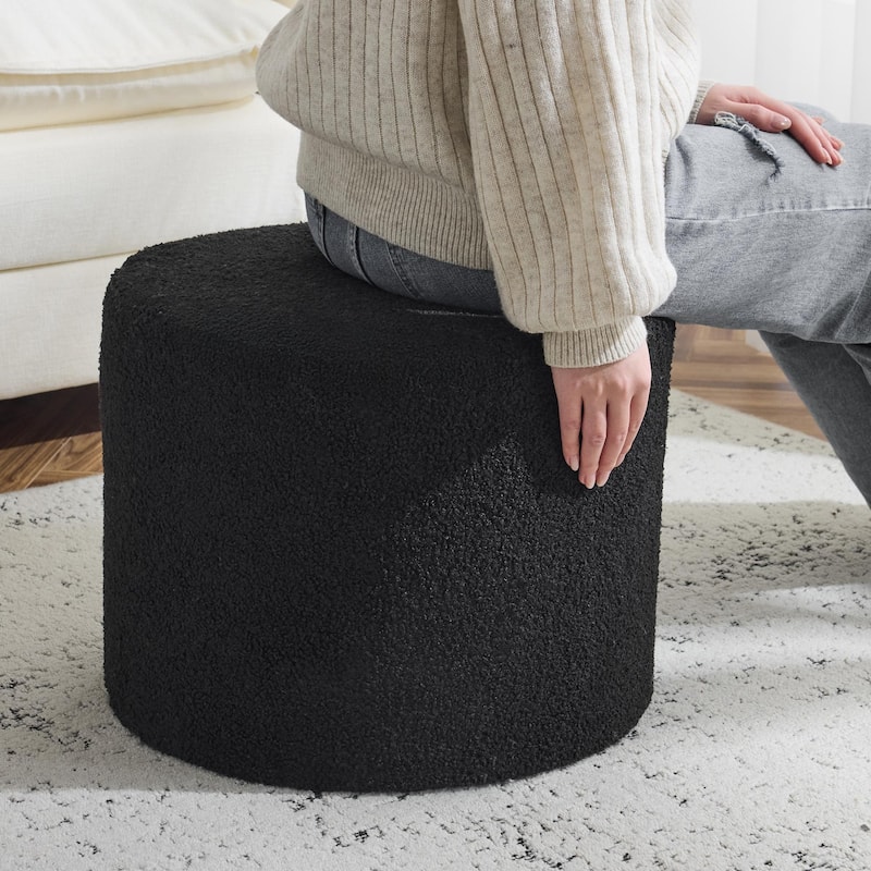 Bezseller Soft Boucle Pouf Ottoman, Comfortable Foot Rest, Full Foam Filling Footstool for Living Room, Bedroom
