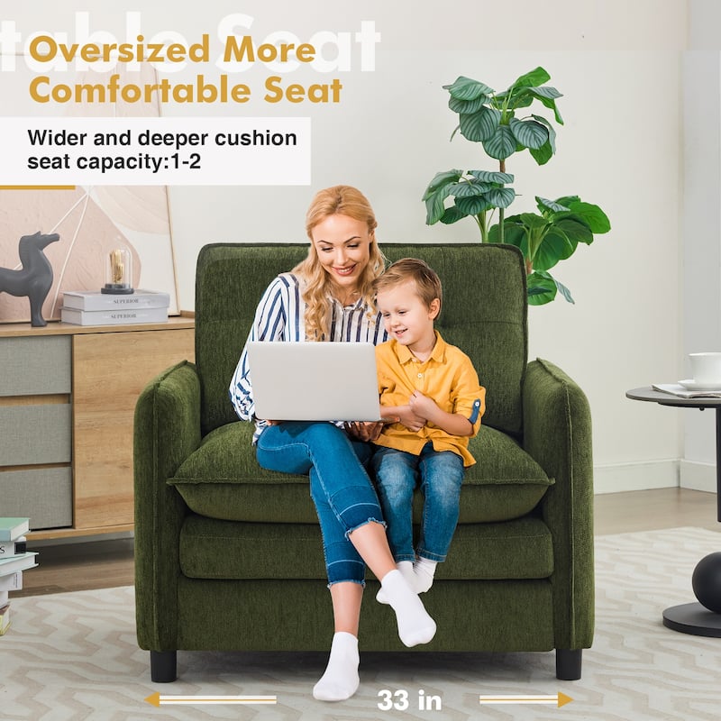 Upholstered Chenille Oversized Accent Armchairs with Ottoman and Side Pocket