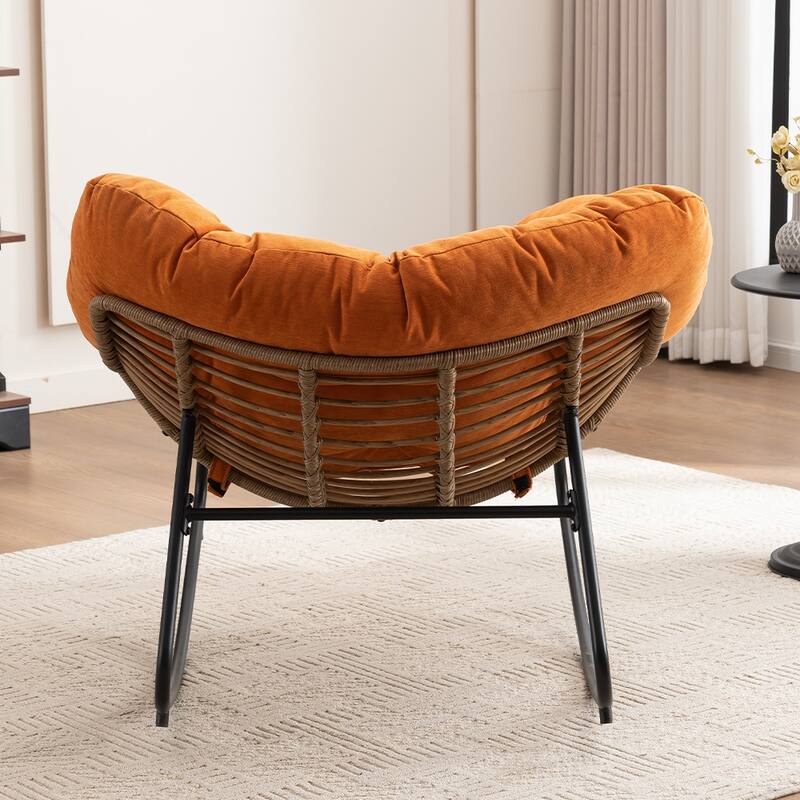 Wicker Rocking Chair Accent Chair with Ergonomic Design, Gentle Rocking Motion Lounge Chair for Living Room