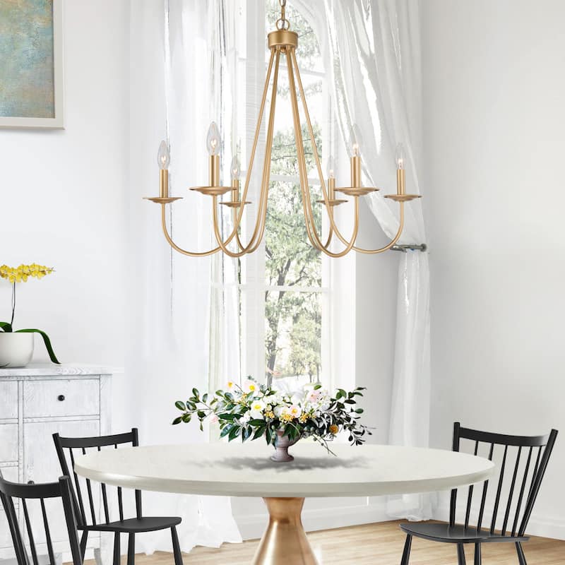 Modern Farmhouse Black Classic Candle Unique Chandelier with Adjustable Swing Arms for Dining Room - D28" x H84.5"
