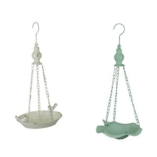 White Green Metal Hanging Bird Feeder Outdoor Decorative Seed Tray - 18.25 X 8 X 7.25 inches