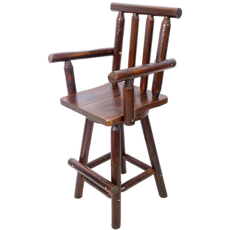 Rustic Bar Stool - Fir Wood Construction, Chair with Footrest,Wide Armrest, Rustic Kitchen Stool, Tall Bistro Chair