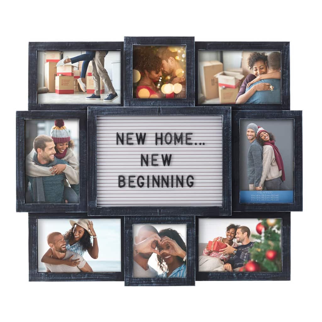 Melannco 8-Opening Distressed Black Pin Board Collage Photo Frame, 19X17 Inch