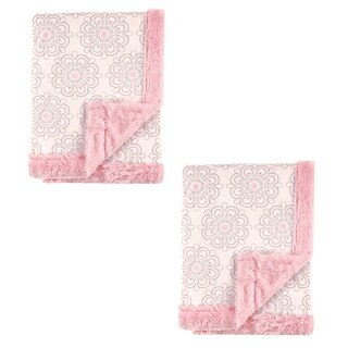 Hudson Baby Infant Girl Plush Blanket with Furry Binding and Back, Modern Floral 2-Piece, One Size