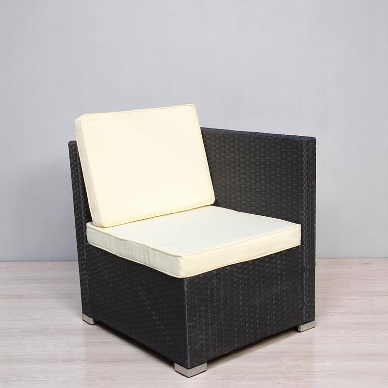 5-Piece Outdoor PE Rattan Patio Furniture Set,outdoor Sectional Sofa with Ottoman, Tea Table & Cushions,Tempered Glass Tabletop