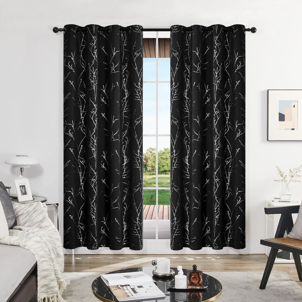 Deconovo Blackout Silver Tree Twigs Curtains(2 Panel)