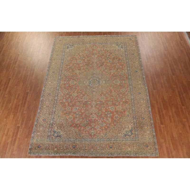 Hand Knotted Oriental 100% Wool Carpet Traditional Floral Oranges & Rust Kashan Area Rug - 13' 2'' X 9' 7''