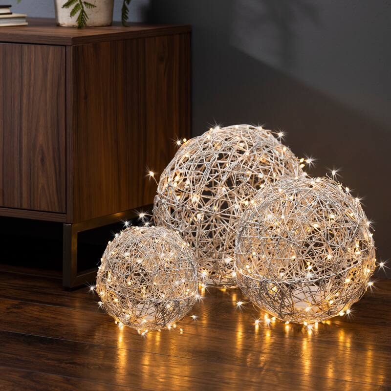 White Modern Organic Vine Balls Set of 3