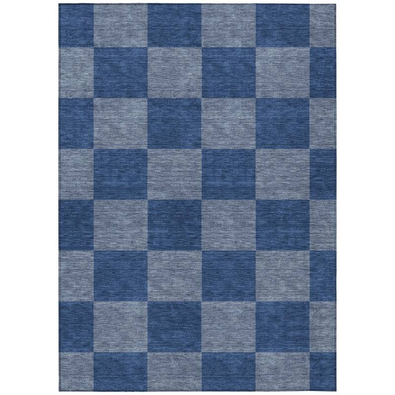 Machine Washable Indoor/ Outdoor Modern Checker Chantille Rug