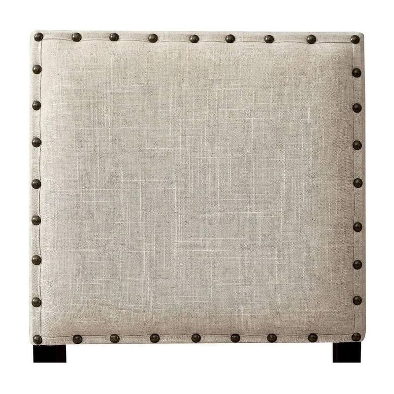 2-Piece Rustic Counter Height Bar Chair Set - Ivory Fabric with Nailhead Trim & Distressed Black Finish