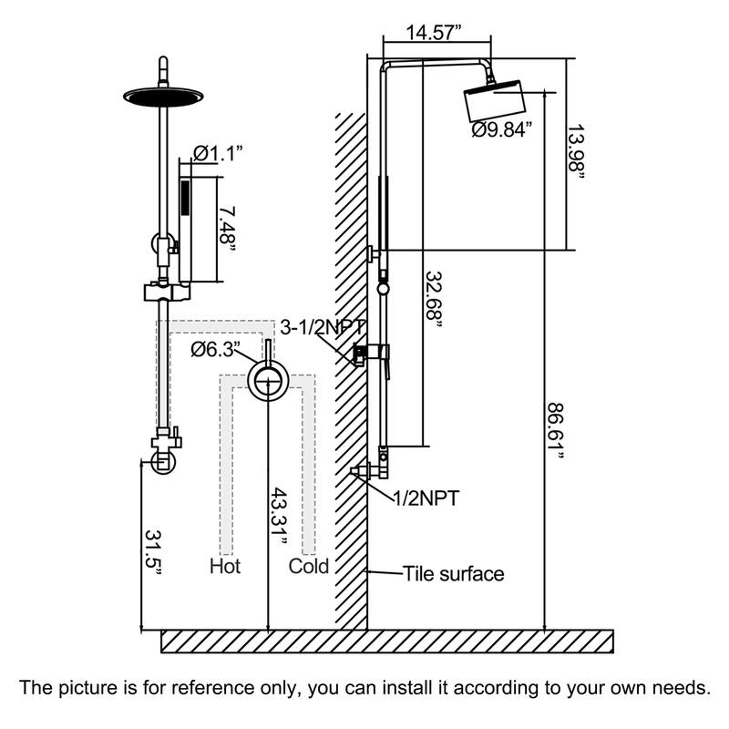 Wall Mounted Exposed Shower System with 10" Showerhead and Handheld Showerhead