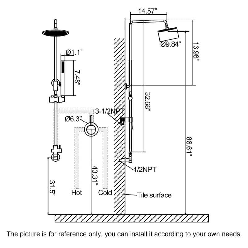 Rbrohant Wall Mounted Exposed Rain Combo Set, Shower System with 10" Showerhead and Handheld Showerhead