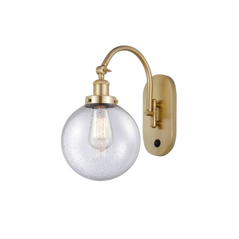 Innovations Lighting 918-1W-15-8 Beacon Sconce Beacon 15" Tall Wall - Satin Gold / Seedy