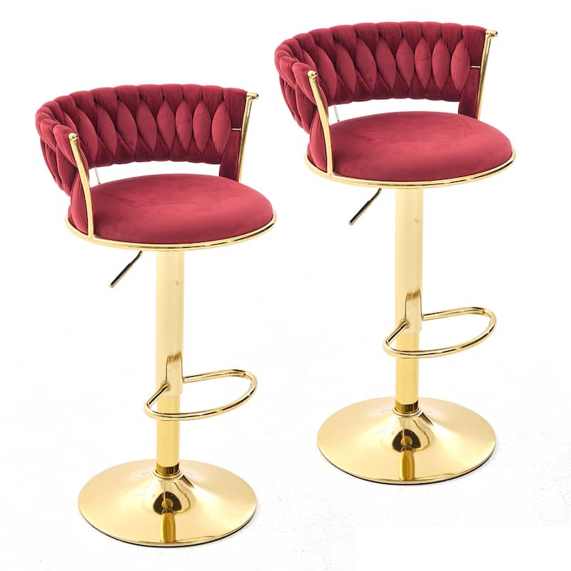 HOMEFUN Velvet Adjustable Height Swivel Armless Bar Stools With Golden Footrest(set of 2)