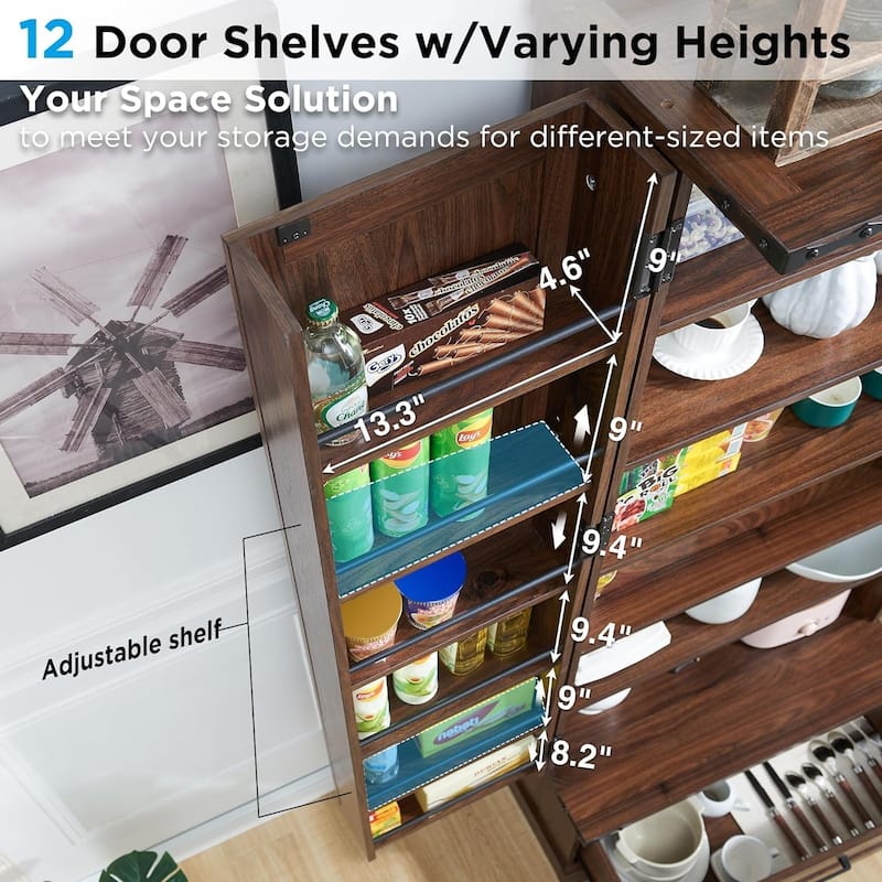 72" Farmhouse Kitchen Pantry Cabinet, Tall Storage Cabinet, Cupboard