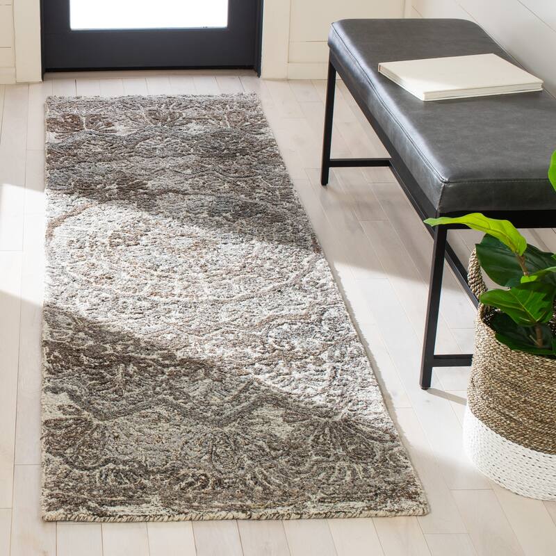 SAFAVIEH Handmade Marquee Genta Modern Medallion Wool Rug - 2'3"x6'Runner - Grey/Ivory