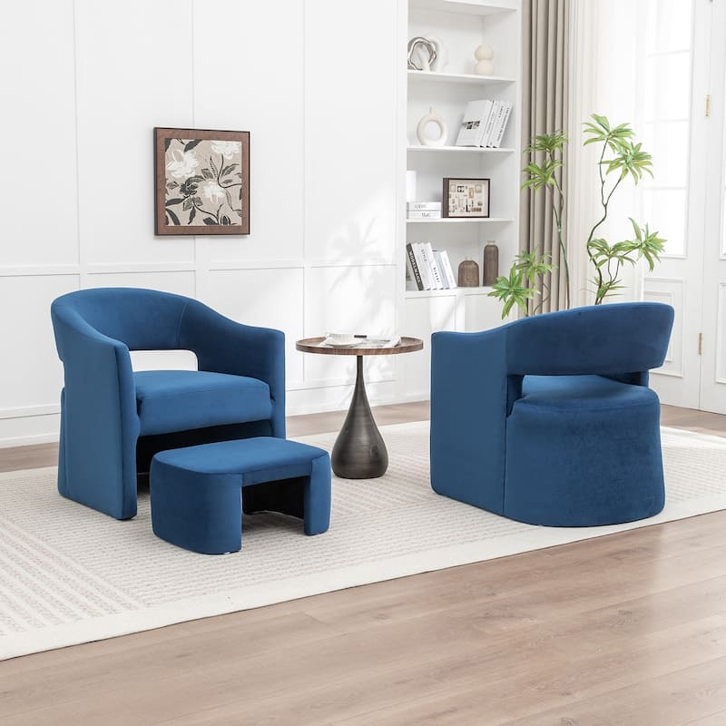 SEYNAR Modern Glam Velvet Accent Armchair Open Back with Ottoman Set of 2
