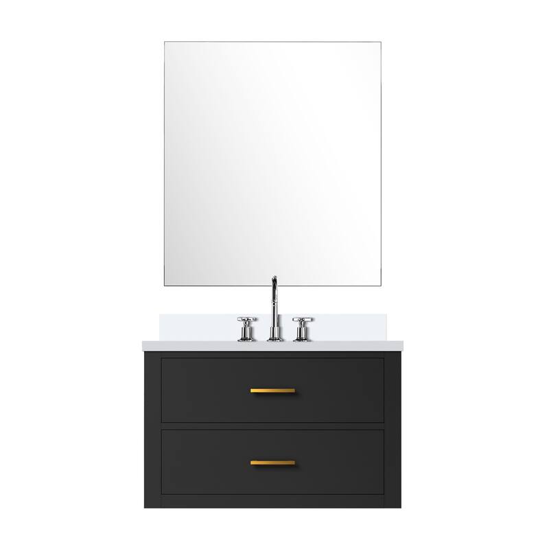 Castor Bath Vanity with Cultured Marble Top, Sink, Mirror and Faucet
