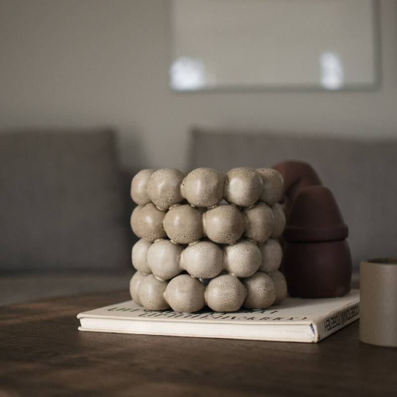 Rounded Ceramic Candle Holder - 6.75" - Beige