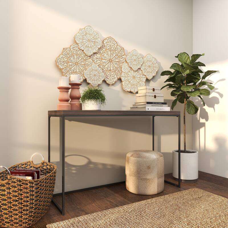 White Wood Intricately Carved Floral Home Wall Decor