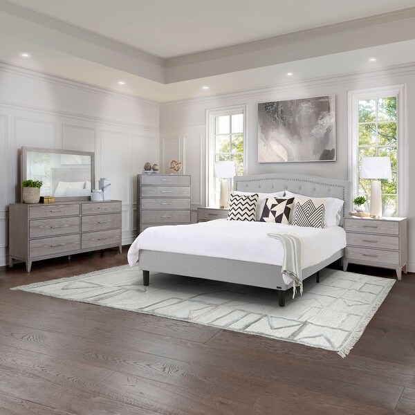 Abbyson Palmera 6 Piece Queen Bedroom Set with Grey Upholstered Bed Bed Bath Beyond 36222645