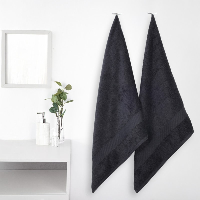 Superior Kendell Egyptian Cotton Solid Medium Weight Bath Towel Set of 2 - Black