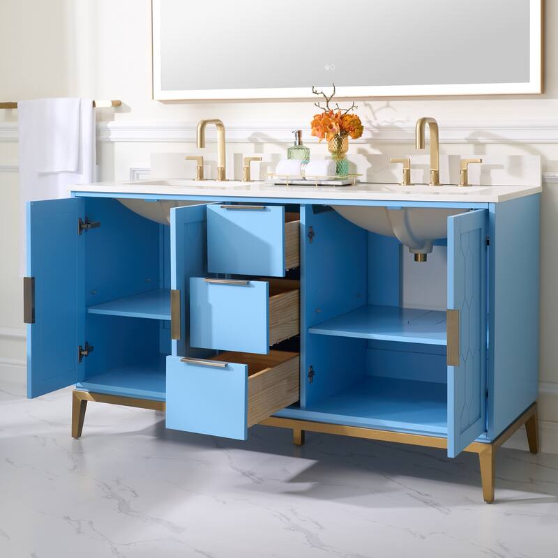 35''H Solid Wood Bath Vanity with Stain-resistant Carrera White Quartz Top and Sink