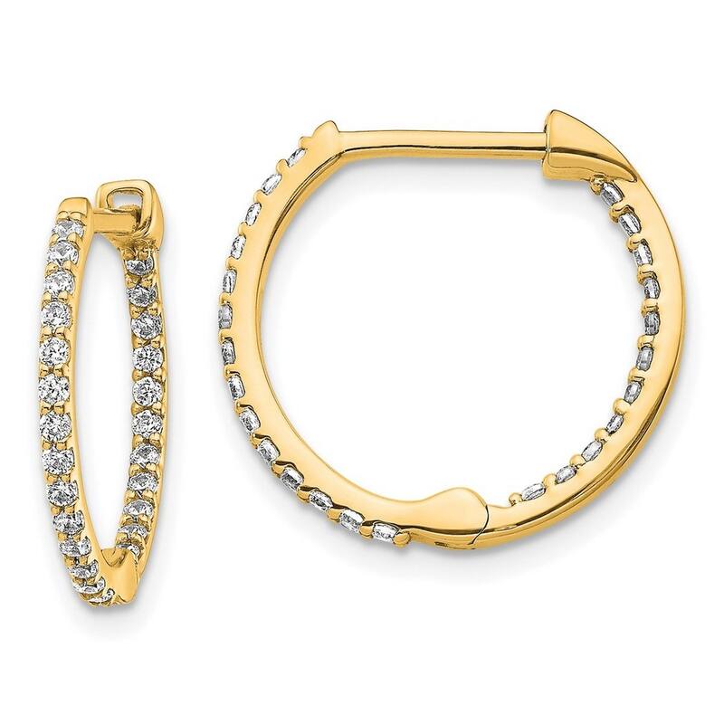 Curata 14k Diamond In and Out Hinged Hoop Earrings - 16x17mm Wide 2mm Thick