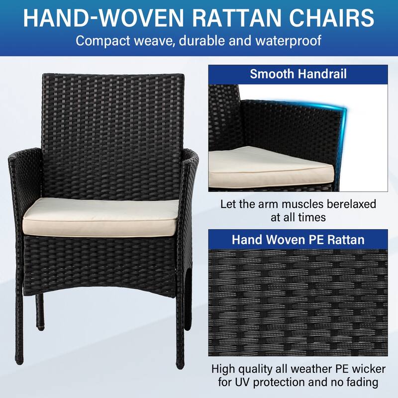 Rhine Modern 3-Piece Rattan Outdoor Conversation Chair and Table Set by Furniture of America