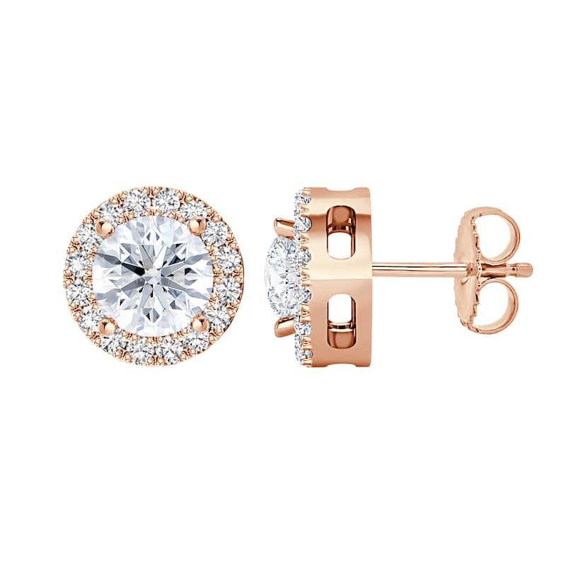 Auriya 14k Gold Lab Grown Halo Round Diamond Stud Earrings 0.50 to 8.00 ct. tw. Push-Back (F-G VS) - White - Rose - 1.82ct. tw.