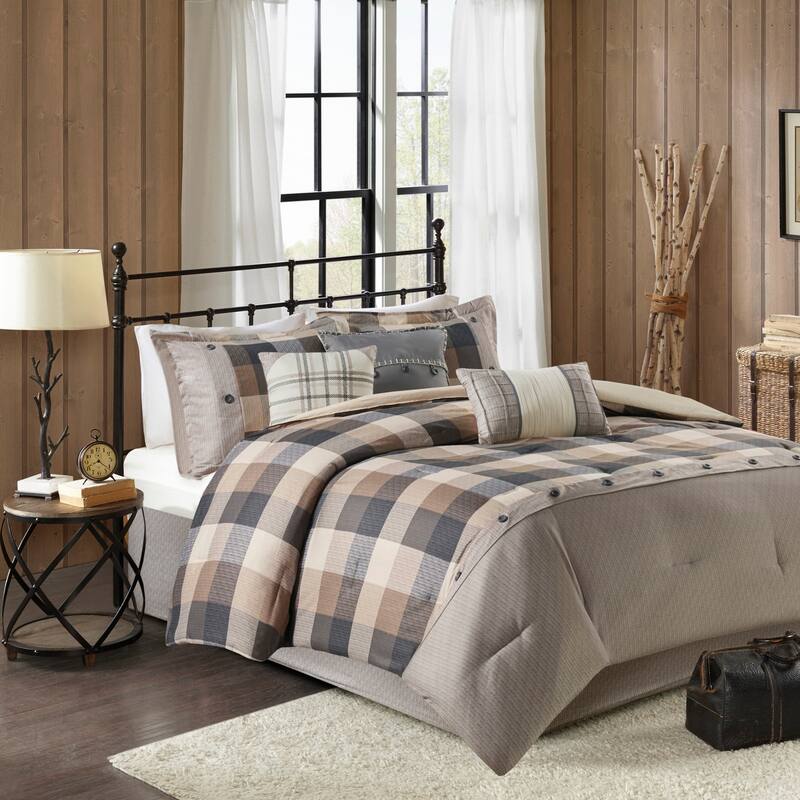 7 Piece Herringbone Comforter Set Neutral Queen - Neutral