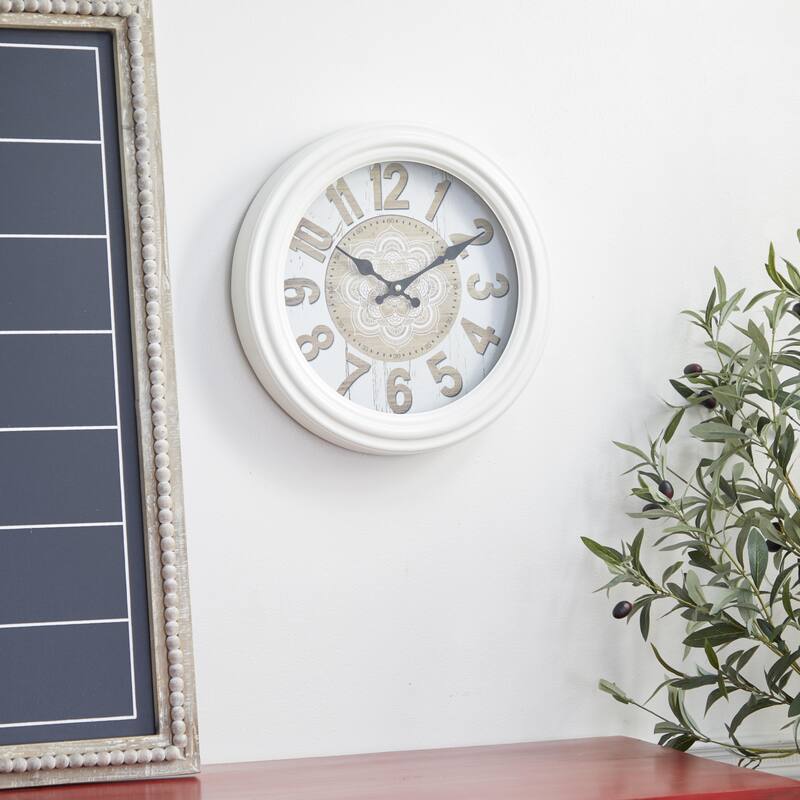 Metal Fluted Frame Decorative Wall Clock - White - Roche River Decor