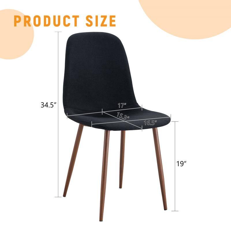 Set of 4 Modern Dining Chairs - Breathable Linen-Cotton Upholstery & Sturdy Integrated Metal Legs