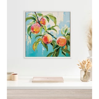 Kate and Laurel Sylvie Beaded Peach Tree Framed Canvas by The Creative Bunch Studio
