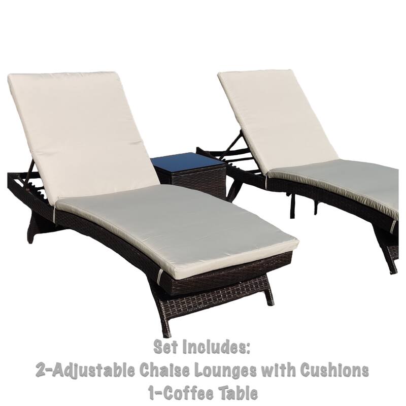 Polo Brown 3-Piece Wicker Chaise Lounge Set with Beige Cushions