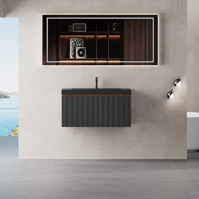 30'' Floating Bathroom Vanity with Sink Combo, Modern Wall-Mounted Striped Bathroom Storage Cabinet with Soft-Close Drawers