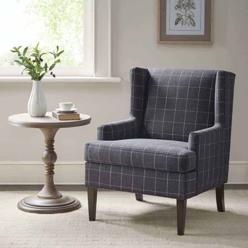 Single Sofa Chair with Winged Backrest Design - Charcoal Grey