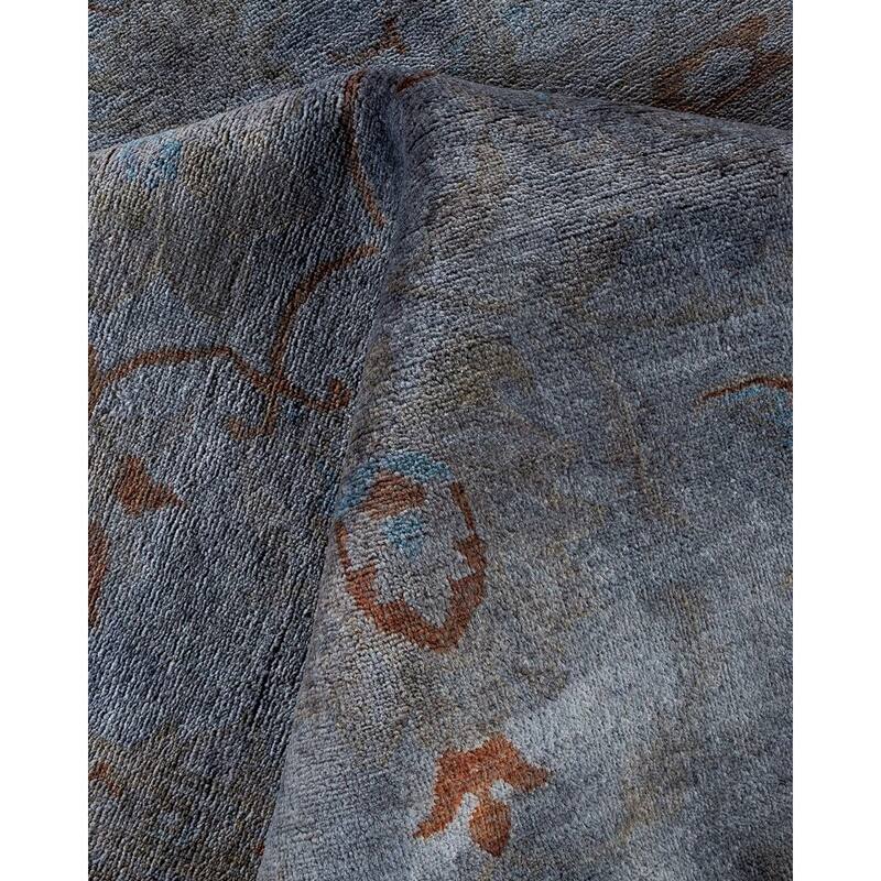 Overton Hand Knotted Wool Vintage Inspired Modern Contemporary Overdyed Gray Area Rug - 9' 1" x 12' 1"