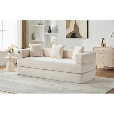 HOMEFUN Chenille Upholstered Convertible Foldable Memory Foam Sleeper Sofa with Pillows for Living Room