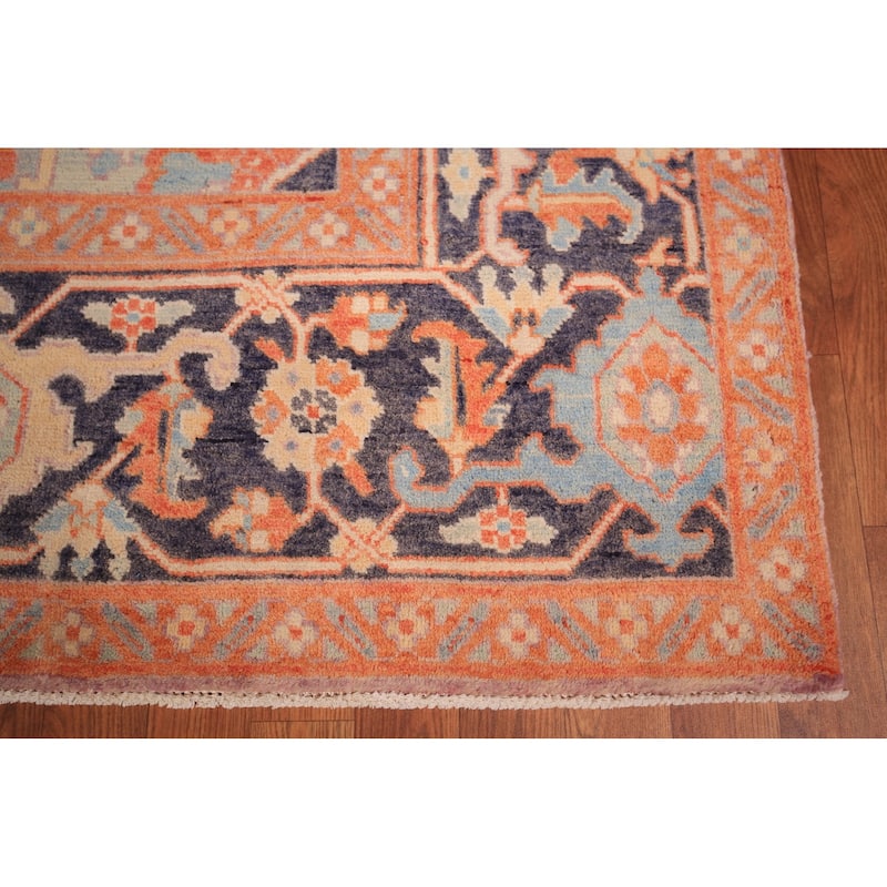 Vegetable Dye Heriz Oriental Area Rug Hand-Knotted Floral Wool Carpet - 8'9" x 12'5"