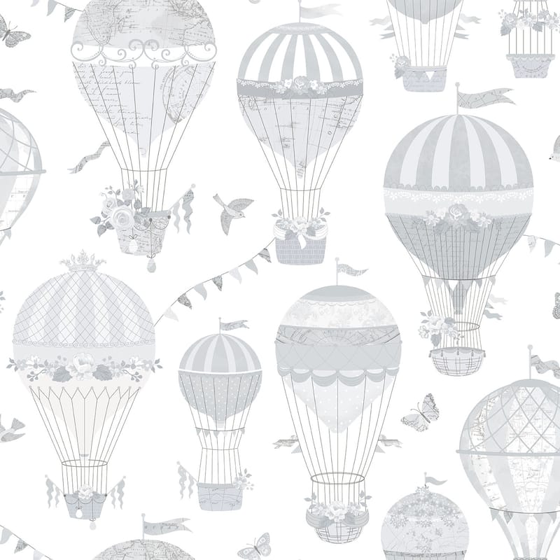Galerie Wallcoverings Just 4 Kids 2 Hot Air Balloons Non-woven Matte Wallpaper Roll - 33 feet x 21 inches - Grey