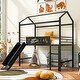 preview thumbnail 1 of 22, Metal House Bed with Slide and Two-Sided Writable Wooden Board Black