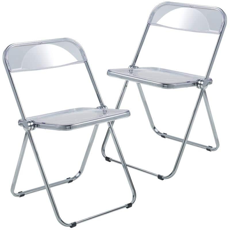 Lawrence Modern Acrylic Folding Chairs (Set of 2) - Transparent Design with Chrome Steel Frame - Sleek Seating for Dining & Home