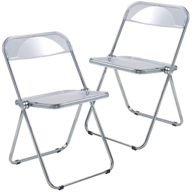 Lawrence Modern Acrylic Folding Chair with Chrome Steel Frame and Accent Transparent Design for Dining or Living Room (Set of 2) - Clear