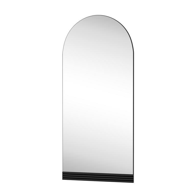Full-Length Arched Wood Frame Wall Mirror with Striped Wooden Base in Black - 71"x31"