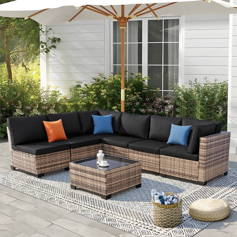 7-Piece Wicker Patio Conversation Set with Cushions,6 Sofas, 1 Table