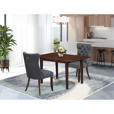 HomeStock 3-Pc Mahogany Finish Rectangular Solid Wood Top With Butterfly Leaf Dining Table Set