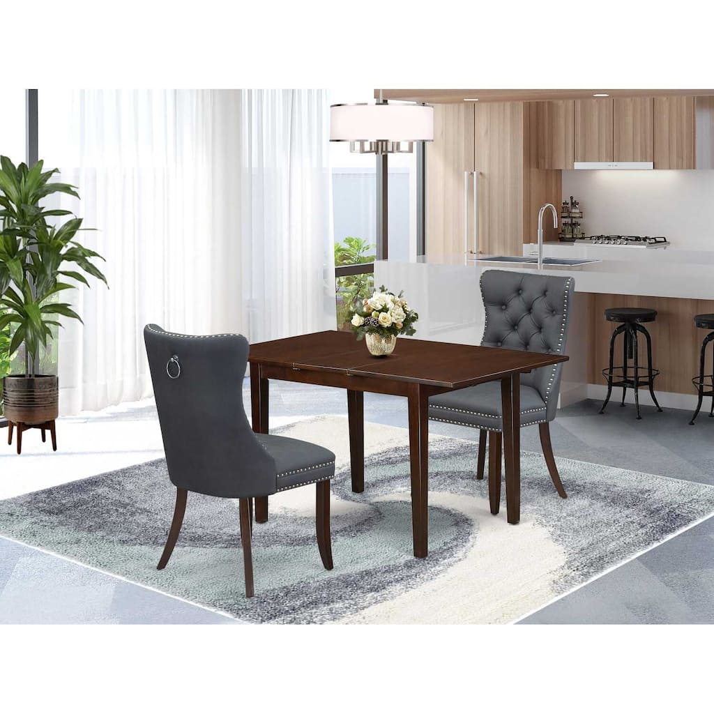 HomeStock 3-Pc Mahogany Finish Rectangular Solid Wood Top With Butterfly Leaf Dining Table Set